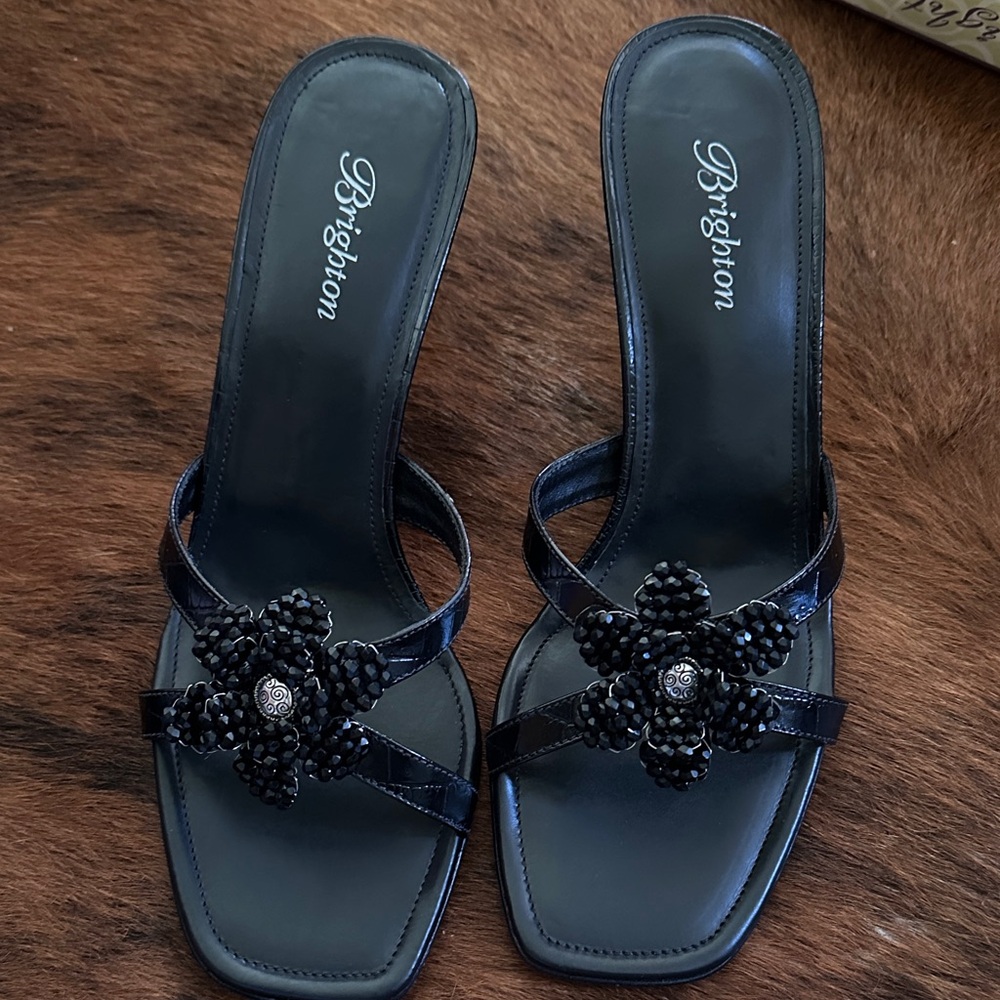 Brighton Black Beaded Floral Slip-On Mules